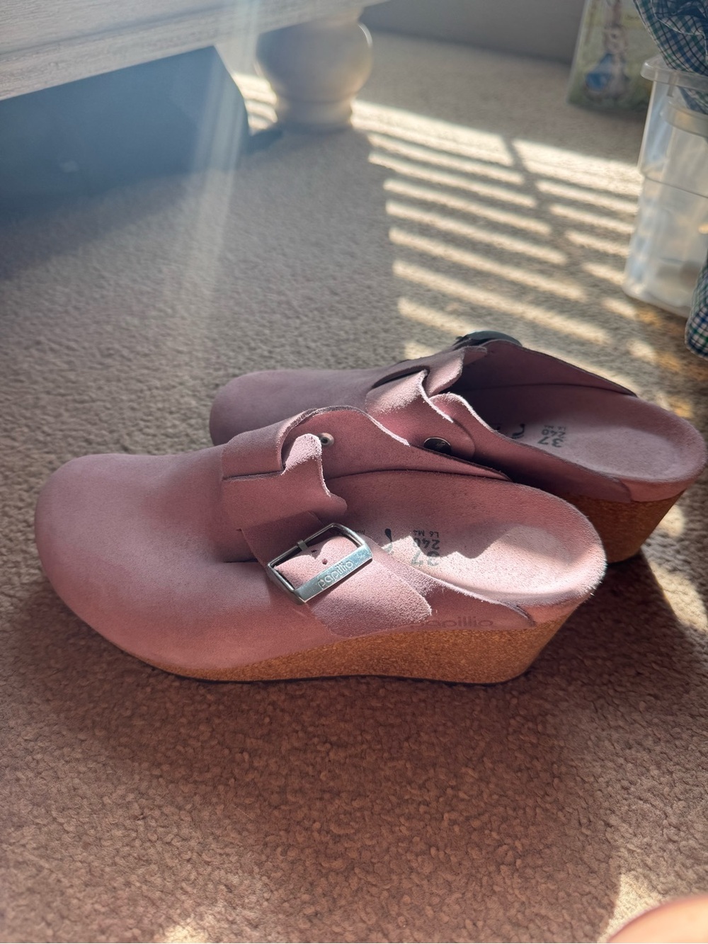 Papillio Pink Suede Wedge Clogs with Buckle